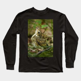 Baby song thrush on forest floor Long Sleeve T-Shirt